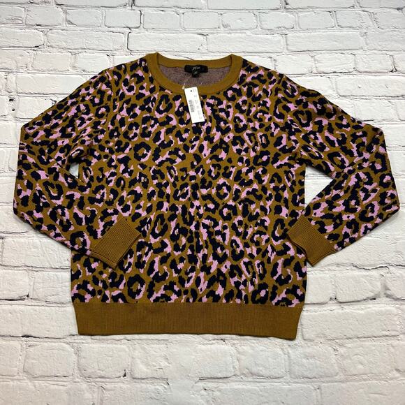NWT- J. Crew Leopard Print Sweater - Brown and Purple - Picture 2 of 9